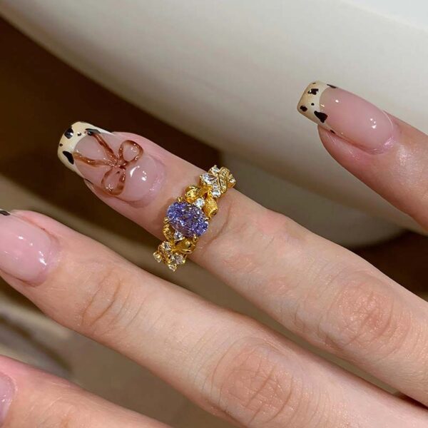 Wholesale Bauhinia Flower Ring Zircon Adjustable Open Ring Trendy