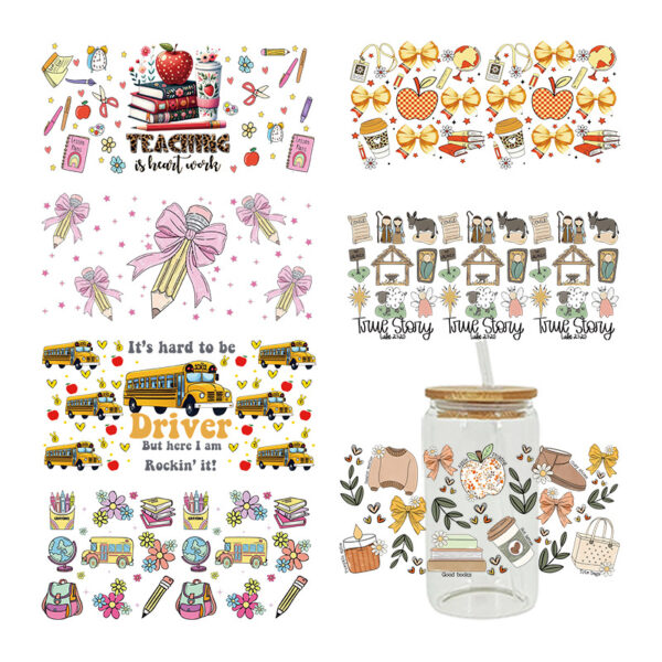 Wholesale Cartoon Cute Study Campus Theme 16oz Cup UV DTF Wraps