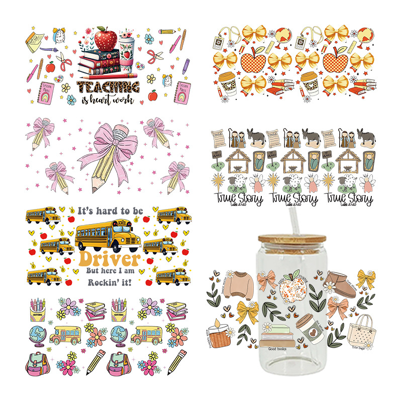 Wholesale Cartoon Cute Study Campus Theme 16oz C UV DTF Wraps