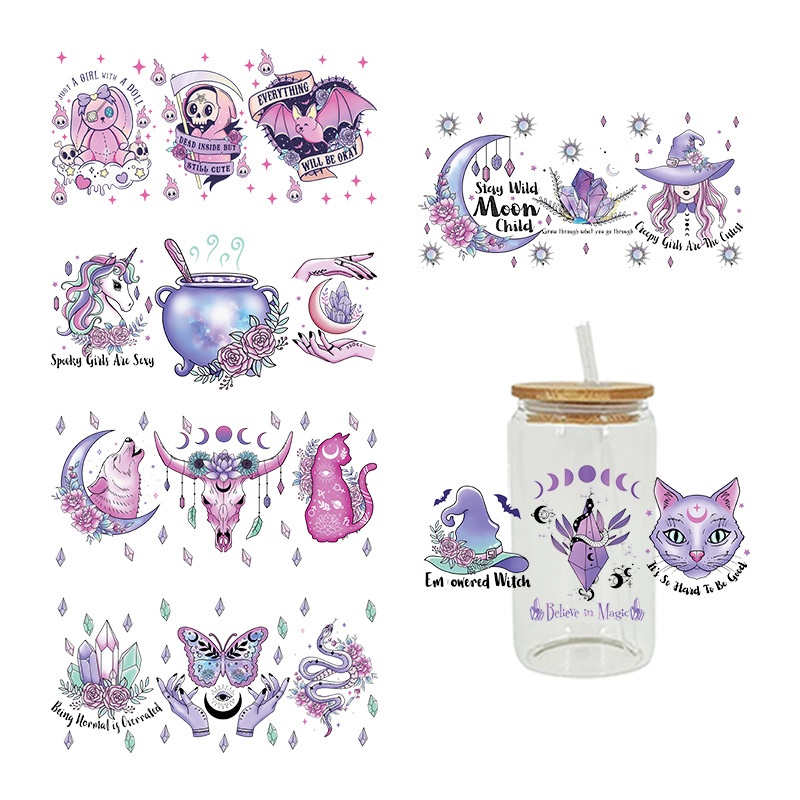 Wholesale Purple sy Mysterious Witch Style Theme 16oz C UV DTF Wraps
