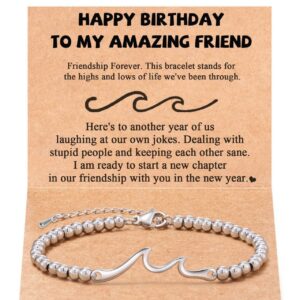 Birthday card + wave silver bead bracelet