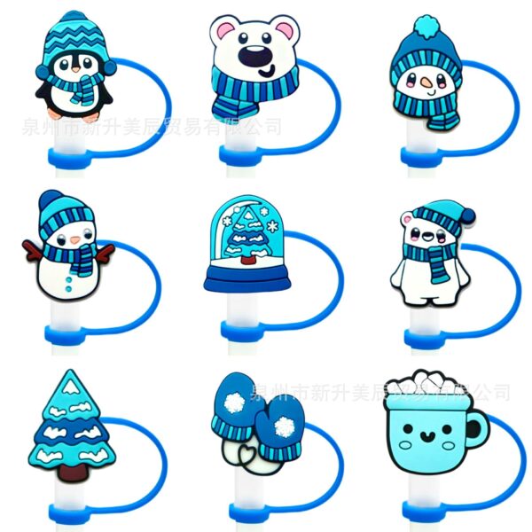 Wholesale 10pcs Winter Series Straw Cap Straw Sleeve Straw Tube Cap
