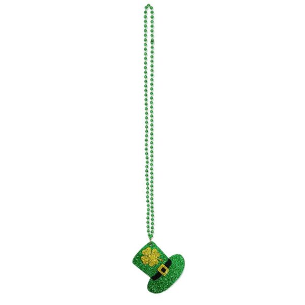 Wholesale Green Shamrock Hat Bead Chain Pendant Necklace St. Patrick's Day