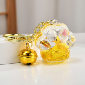 Cat scratch / Light gold chain + bathing duck rabbit + bell