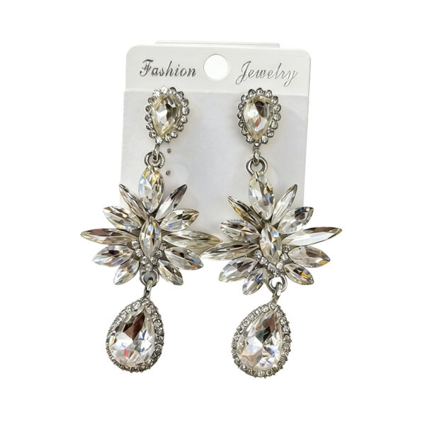 Wholesale Glass Flower Crystal Teardrop Full Diamond Earrings