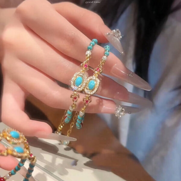 Wholesale Turquoise bead layered metal flower bracelet