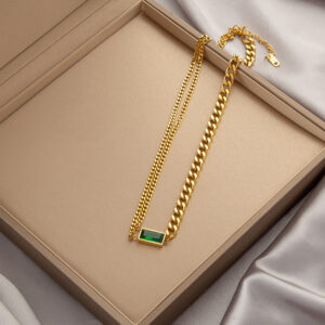 Green Zircon Coarse Chain Stitching Necklace