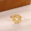 Wholesale Stainless Steel Geometric Pearl Gold Flower Star Open Ring