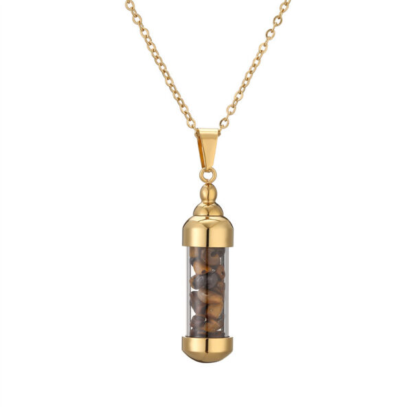 Wholesale Stainless steel necklace with a seven colored stone wish bottle that can be opened