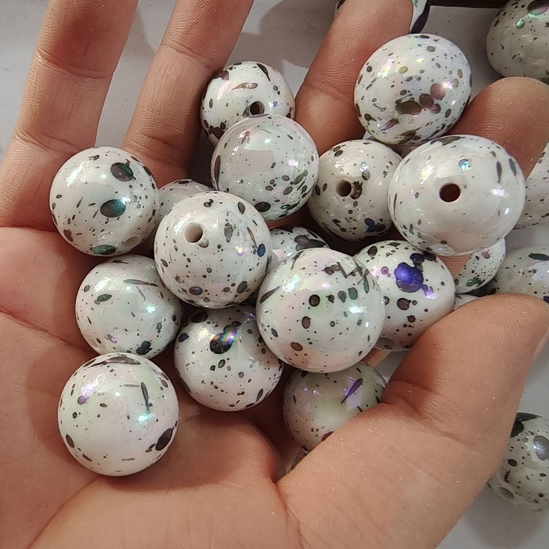 Wholesale 20mm Acrylic Colored Black Ink-splashed Printed Beads