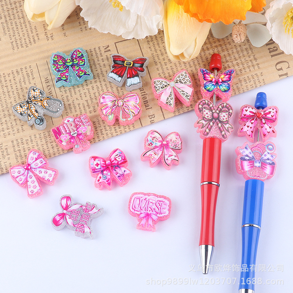 Wholesale Straight Hole Medical Bow DIY Acrylic Handmade Beads