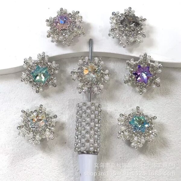 Wholesale 10pcs Snowflake inlaid with colored zircon straight hole beads