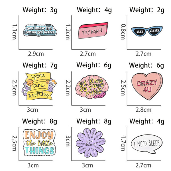 Wholesale Geometric cartoon heart-shaped flower English letter brooch