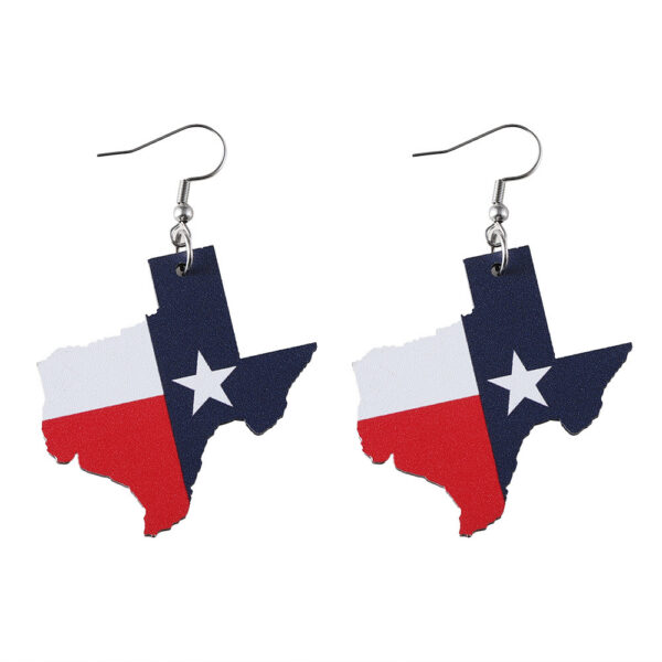 Wholesale Cross Border US Independence Day Red White Blue Stars Texas Map State Flag Pendant Wooden Double Sided Earrings
