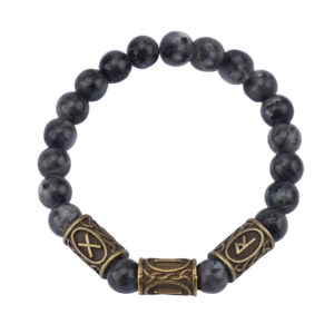 Glitter black beads + 3 bronze runes / Rune pattern random