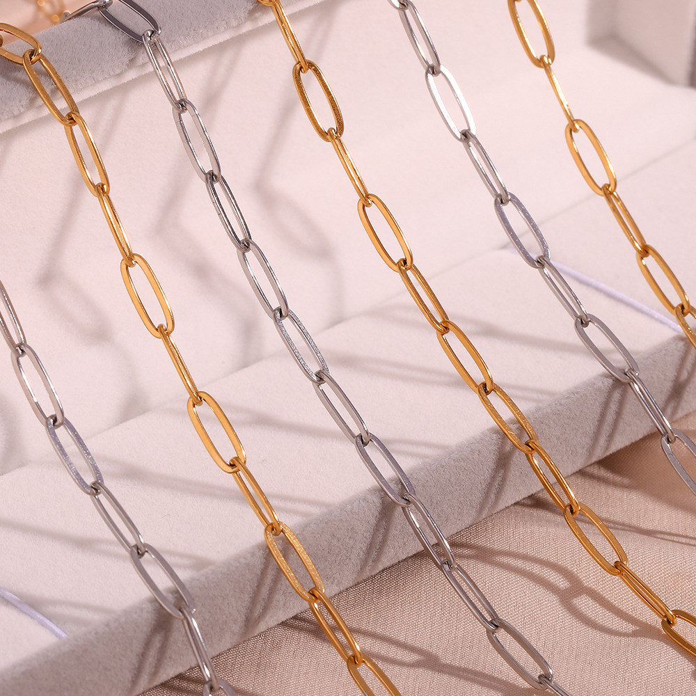 Wholesale European and American Fashion Simple Personalized Titanium Steel Bracelet Jewelry Stainless Steel 18K Gold Plated Paper Clip Chain Necklace