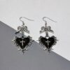 Wholesale Dark Blood-Colored Heart-Shaped Rose Bow Thorn Gothic Earrings