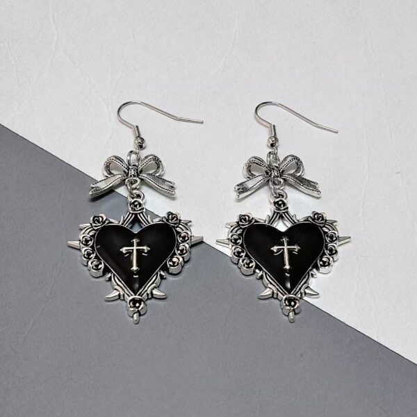 Wholesale Dark Blood-Colored Heart-Shaped Rose Bow Thorn Gothic Earrings