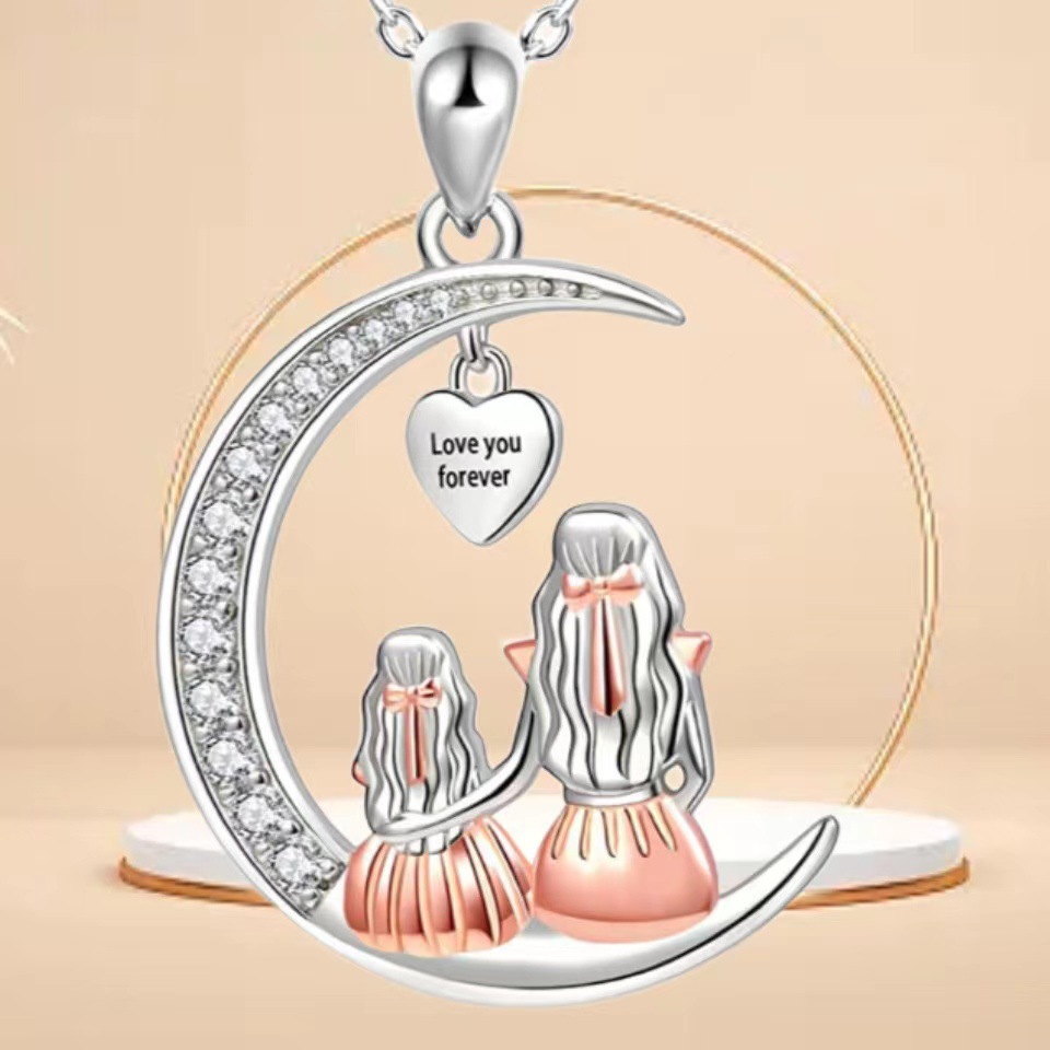 Wholesale moon mother and daughter necklace mother's day creative ladies gift