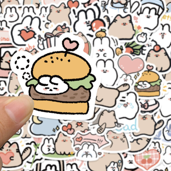 Wholesale 60pcs cartoon cat and rabbit graffiti watercolor proof vinyl stickers