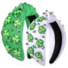 Wholesale St. Patrick's Day diamond studded clover green headband