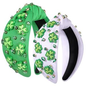 Wholesale St. Patrick's Day diamond studded clover green headband