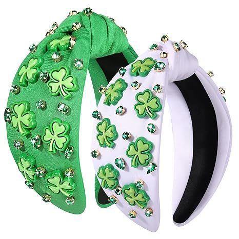 Wholesale St. Patrick's Day diamond studded clover green headband