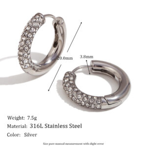 Round semi-inlaid zircon ear ring-steel color
