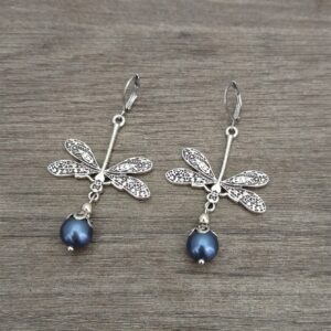 Antique silver dragonfly blue beads