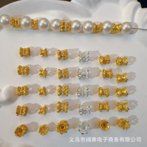 Wholesale Ancient-plated hollowed-out small waisted golden double-sided torus spacer
