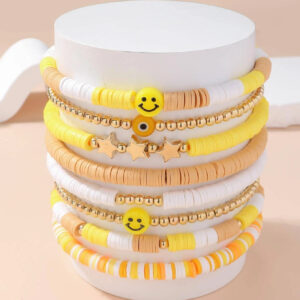 Wholesale bright yellow 8-piece sethandmade soft pottery bracelet