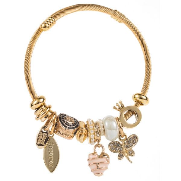 Wholesale Diamond studded heart-shaped butterfly adjustable stainless steel bracelet