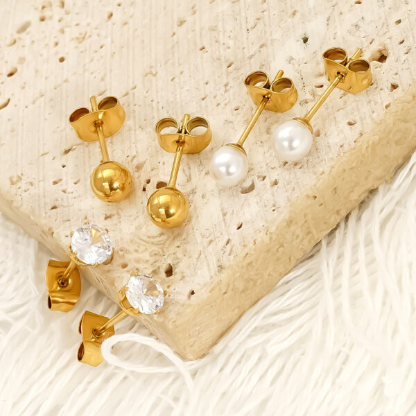 Wholesale Titanium Steel Zircon Pearl Steel Bead Earrings Niche Versatile Light Luxury