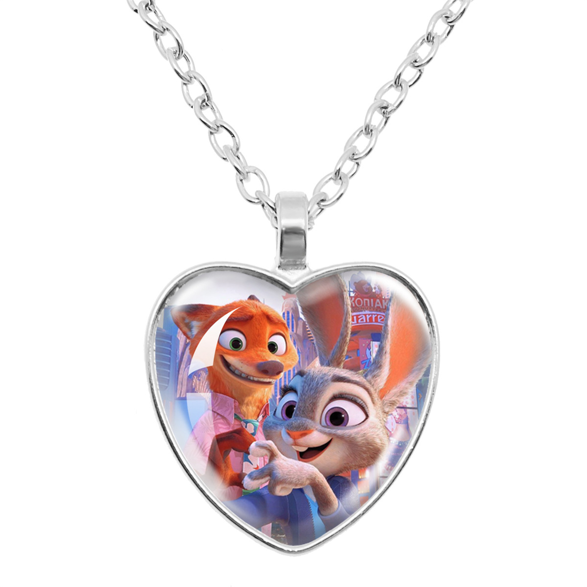 Wholesale Cartoon Fox Cute Rabbit Time Gem Heart Necklace OLY Exclusive