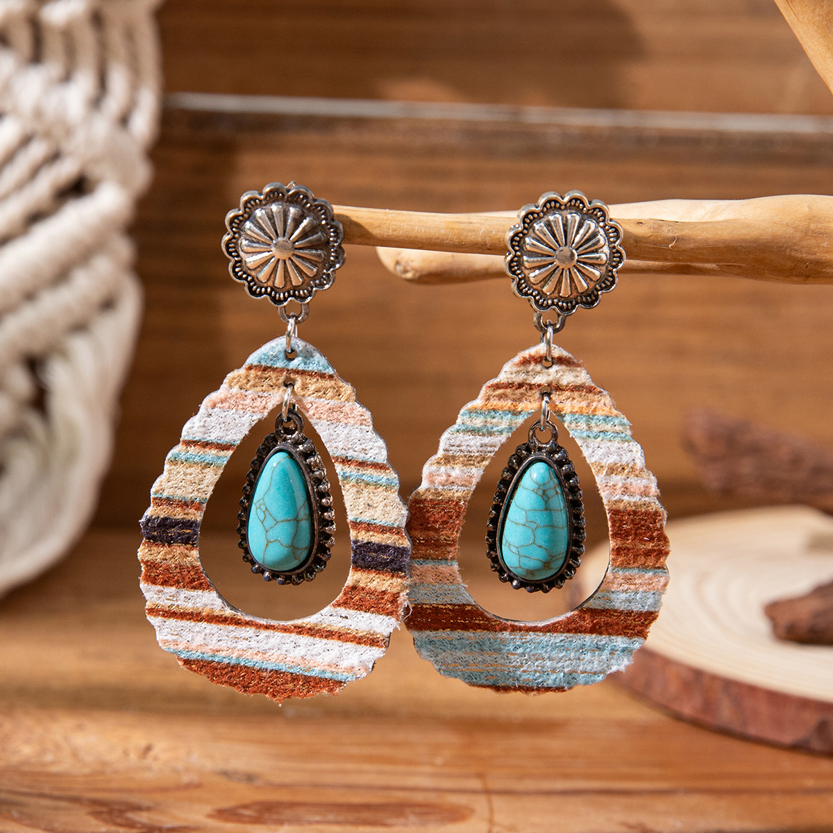 Wholesale Western style colorful turquoise oplet shaped earrings