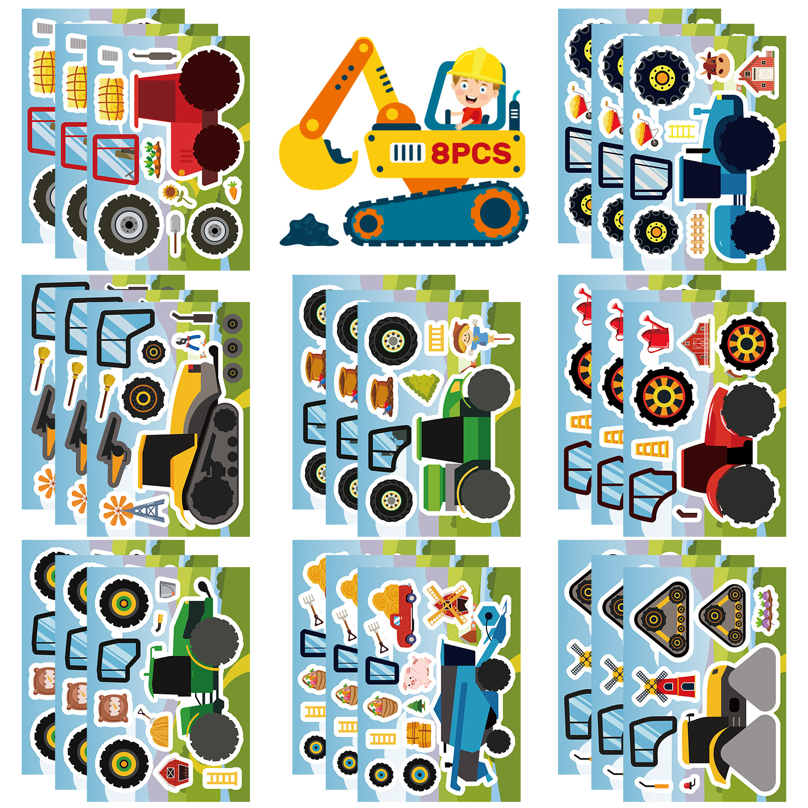 Wholesale Cartoon Countryside Construction Vehicle Puzzle Stickers