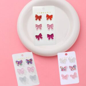 Wholesale Pink Sweet Shining Bow Earring Set