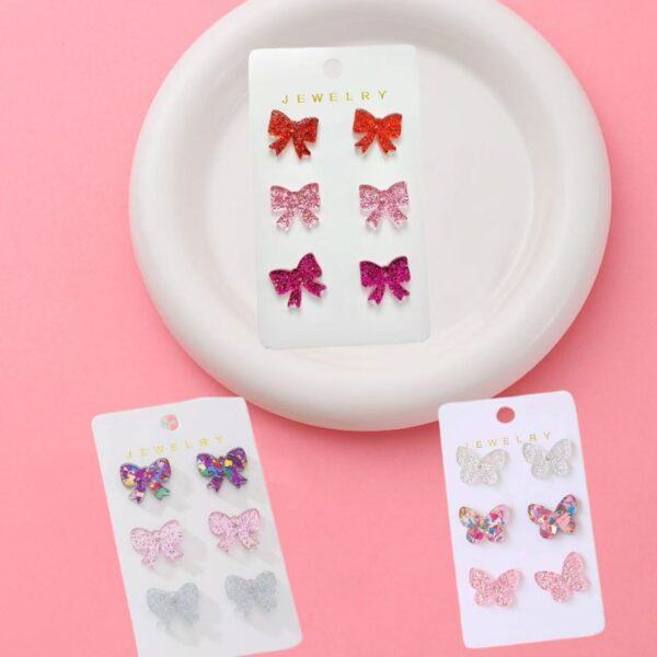 Wholesale Pink Sweet Shining Bow Earring Set