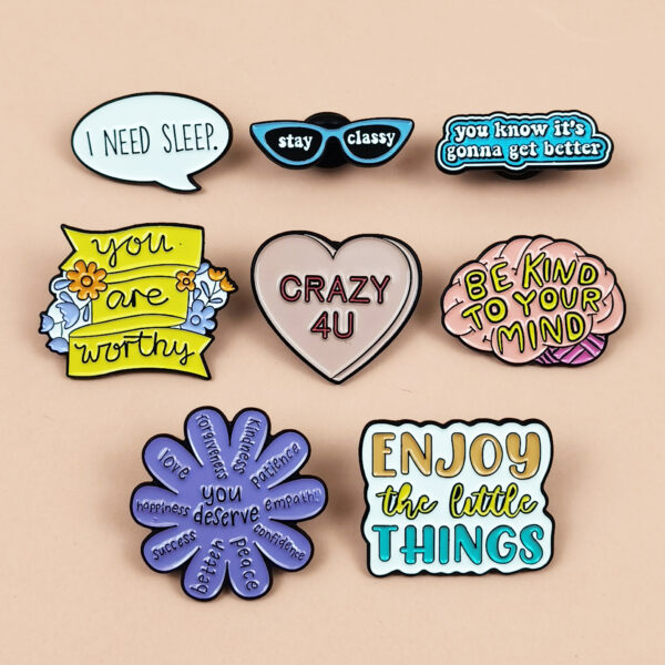 Wholesale Geometric cartoon heart-shaped flower English letter brooch