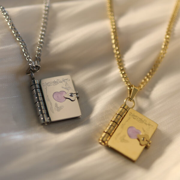 Wholesale Love Butterfly Opening and Closing Book English Letter Box Necklace