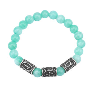 Green beads + 3 ancient tin runes / Rune pattern random