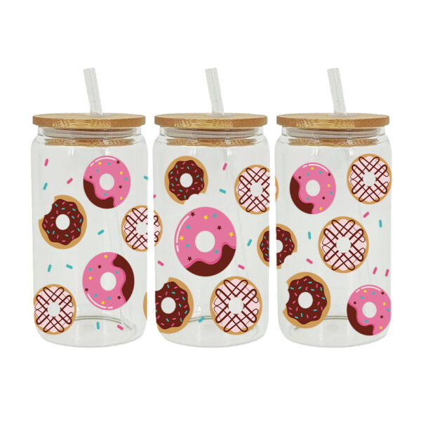 Wholesale Pink Cartoon Heart Sweet Donut 16oz Cup UV DTF Wraps