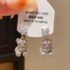 Wholesale Zircon Love White Bear Cartoon Earrings