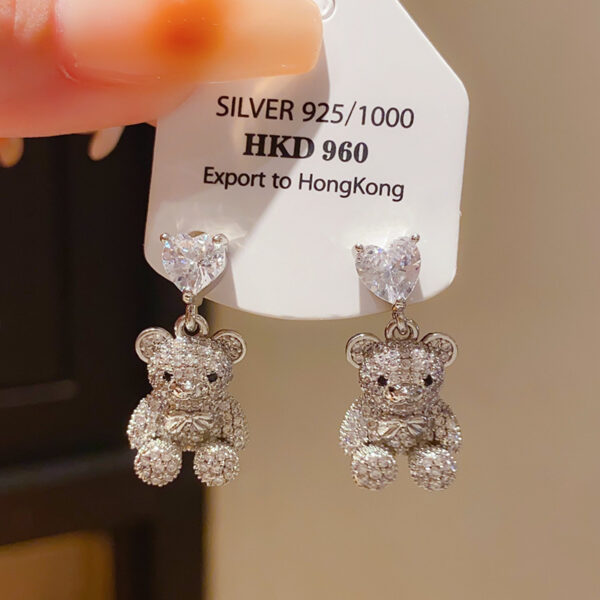 Wholesale Zircon Love White Bear Cartoon Earrings