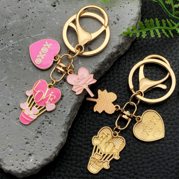 Wholesale Valentine's Day Oil Dripping Pink Love Heart Keychain