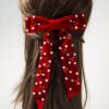 Wholesale Velvet fabric multi-layer bow inlaid with heart-shaped pearl hair clip