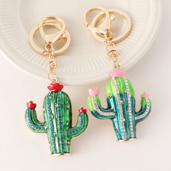 Wholesale Handmade Diamond-Encrusted Alloy Cactus Keychain