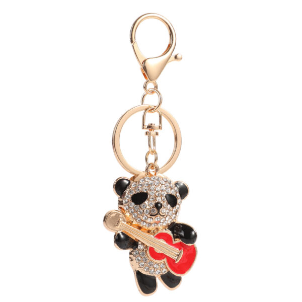 Wholesale Cartoon Panda Guitar Diamond Set Metal Keychain