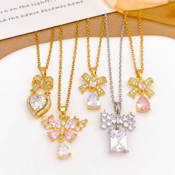 Wholesale Necklace Cross-Border Pink Bow Necklace Accessories Women's Ins Style Accessible Luxury Versatile Jewelry Fashion Design Accessories