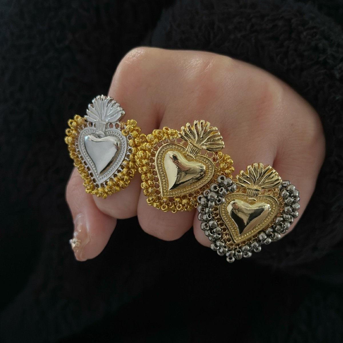 Wholesale Love Gold and Sier Sacred Heart Ring